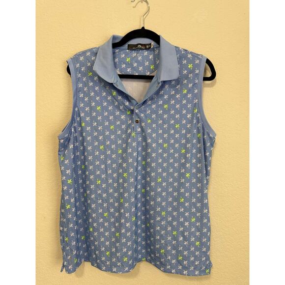 RLX Ralph Lauren Sleeveless Golf Polo XXL – Light Blue Palm Tree Print - Picture 1 of 3